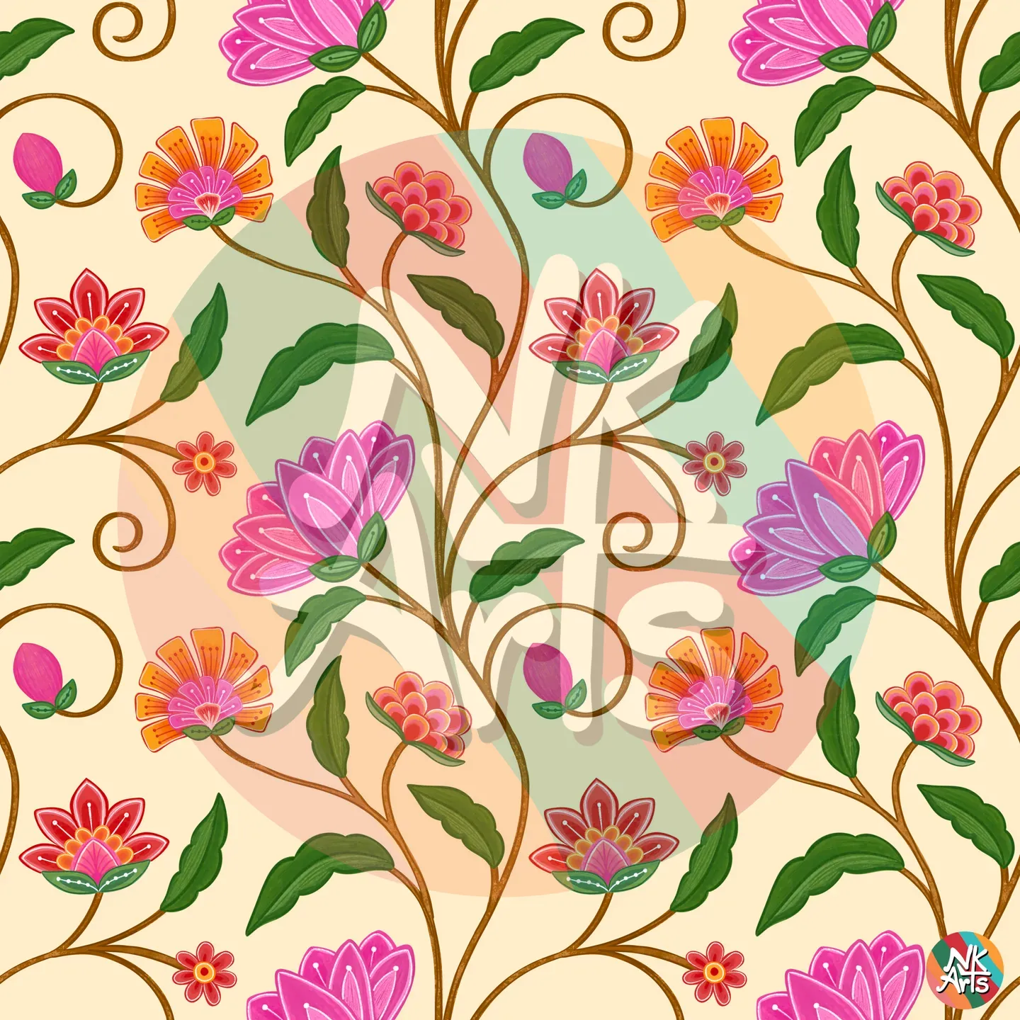 Hot pink floral seamless pattern